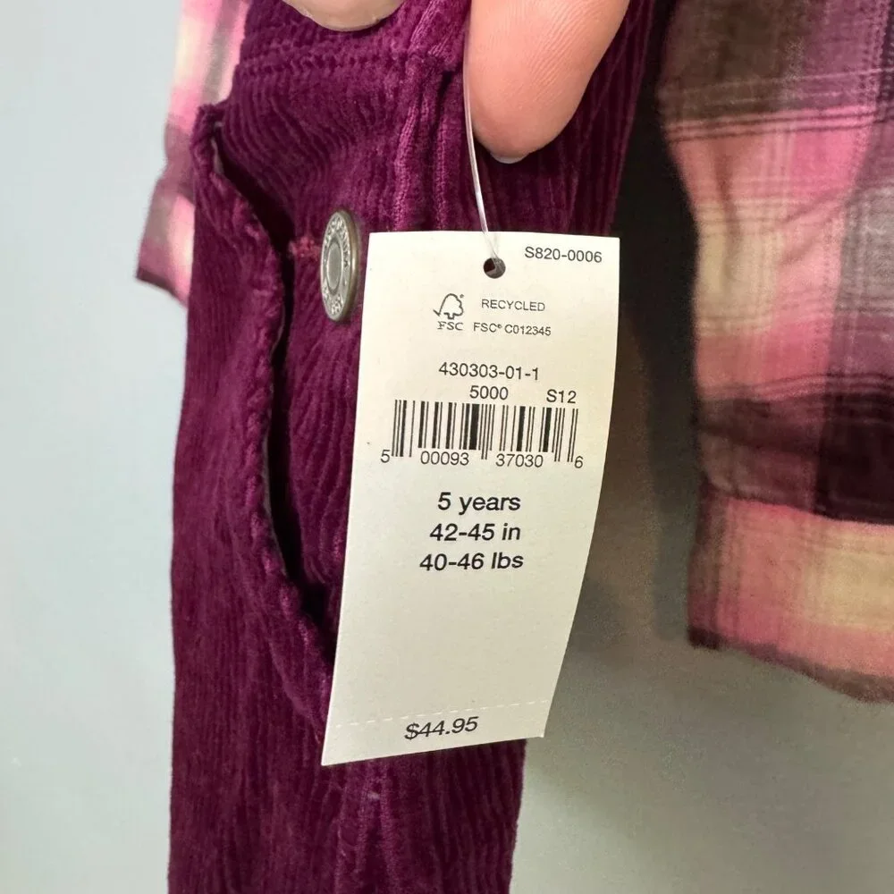 GAP KIDS flannel & cord overall jumper size 4-5 years